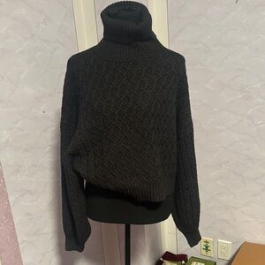 ZARA Black Turtleneck Cable Knit Sweater Size S